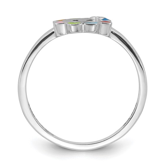 Sterling Silver RH-plated Multi-color Enameled Smiling Sun Children's Ring