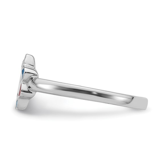 Sterling Silver RH-plated Multi-color Enameled Smiling Sun Children's Ring