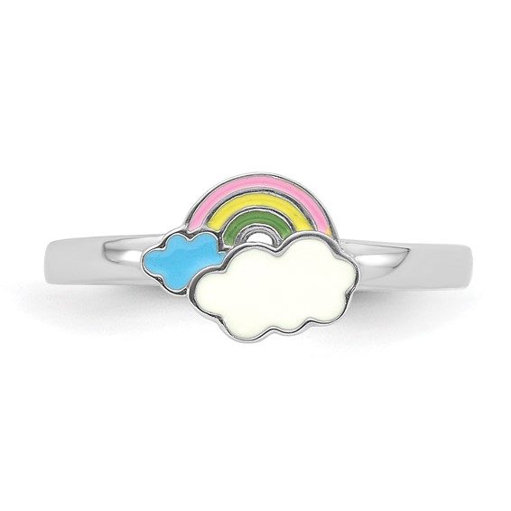 Sterling Silver RH-plated Multi-color Enameled Rainbow Children's Ring