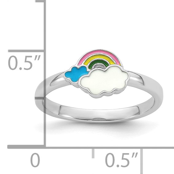Sterling Silver RH-plated Multi-color Enameled Rainbow Children's Ring