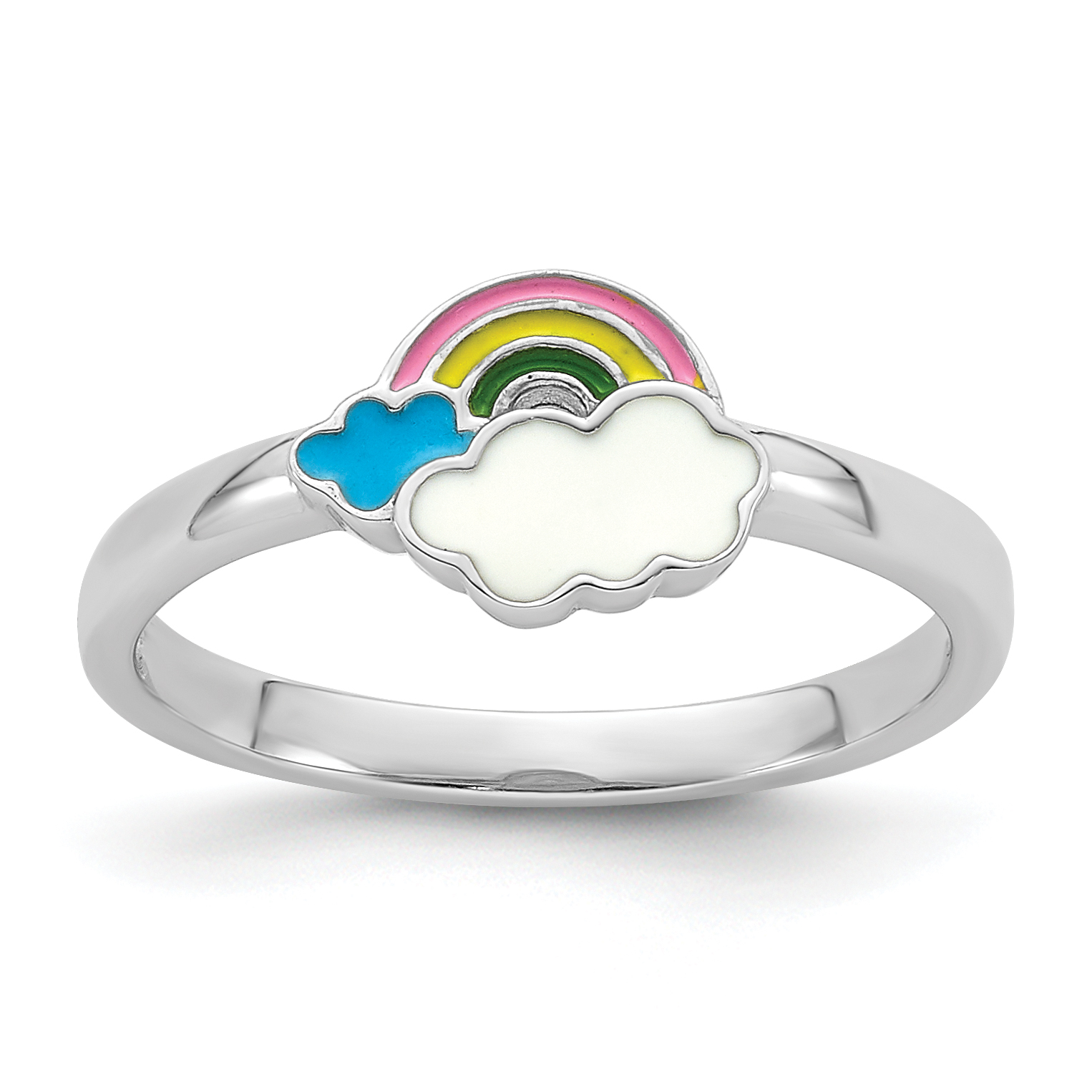 Sterling Silver RH-plated Multi-color Enameled Rainbow Children's Ring (QR7431-4)