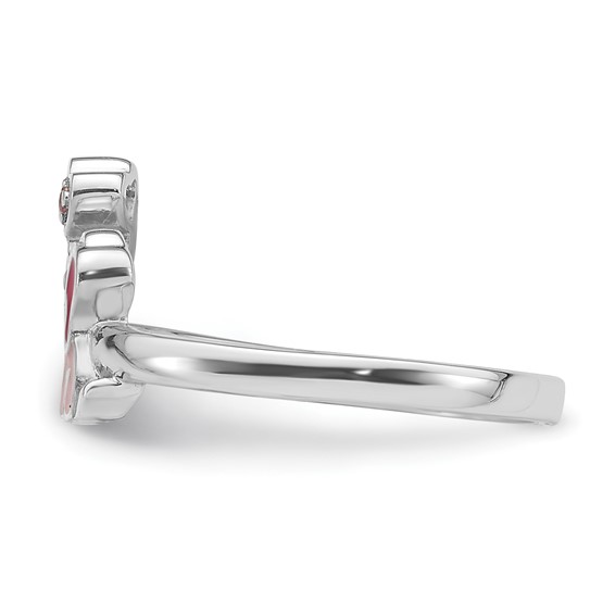 Sterling Silver Rhodium-plated Pink Enamel & CZ Elephant Children's Ring