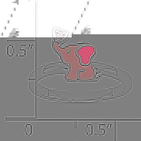 Sterling Silver Rhodium-plated Pink Enamel & CZ Elephant Children's Ring