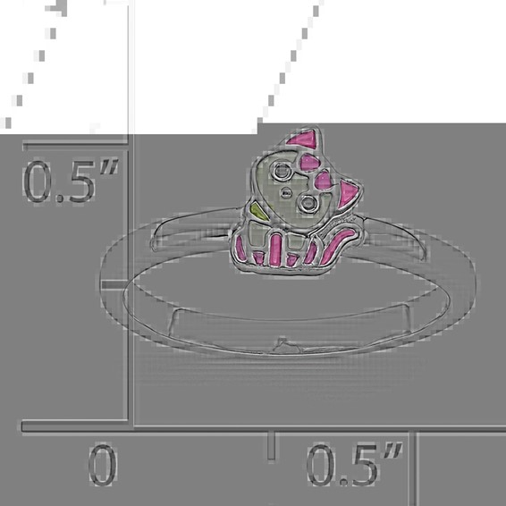 Sterling Silver Rhodium-plated Multi-color Enameled Cat Children's Ring