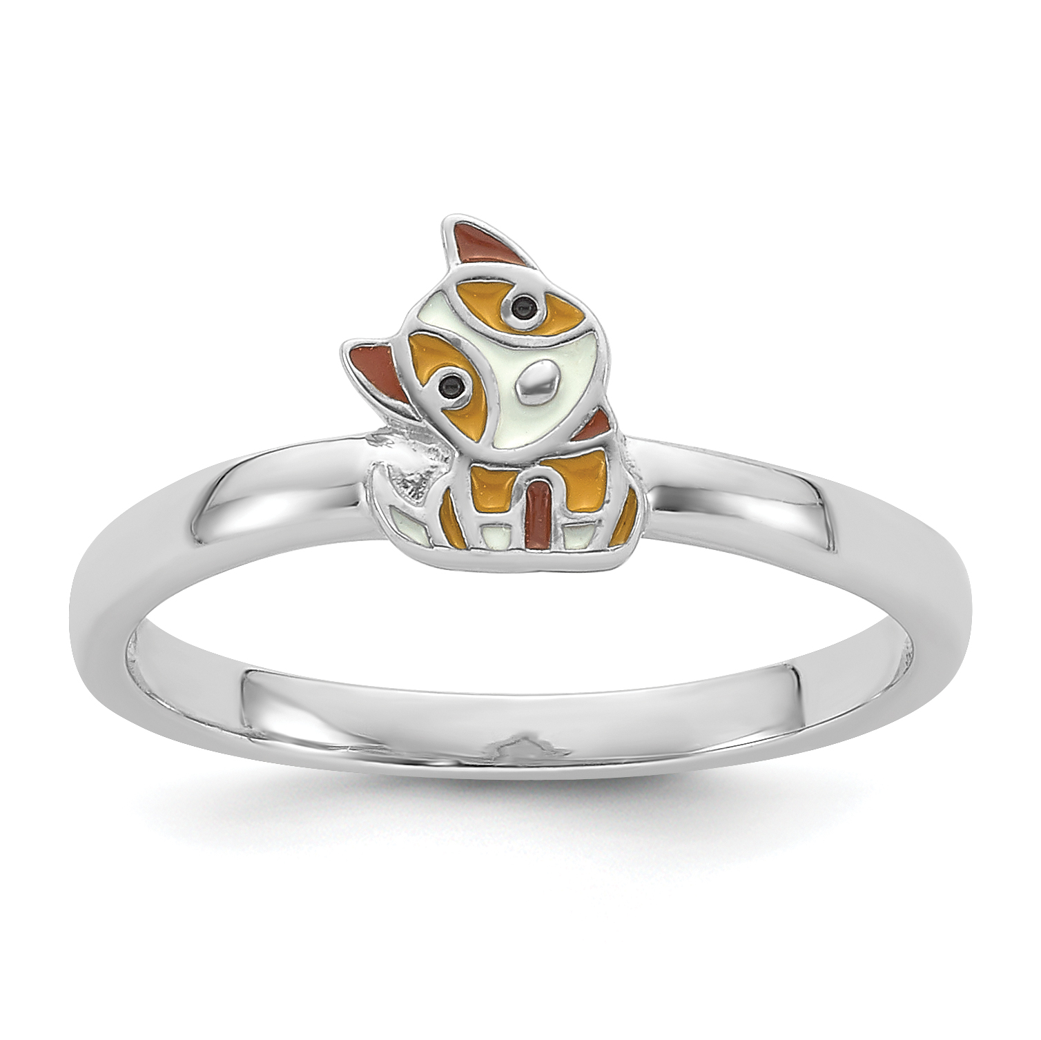 Sterling Silver Rhodium-plated Multi-color Enameled Dog Children's Ring (QR7434-3)