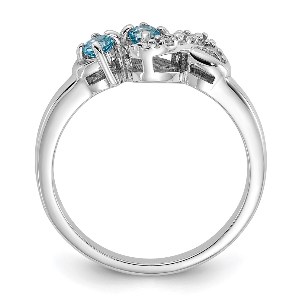 Sterling Silver Rhodium-plated Light Swiss Blue Topaz and CZ Swirl Ring (QR7438BT-8)