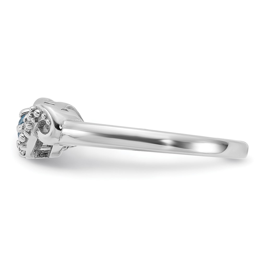 Sterling Silver Rhodium-plated Light Swiss Blue Topaz and CZ Swirl Ring (QR7438BT-8)