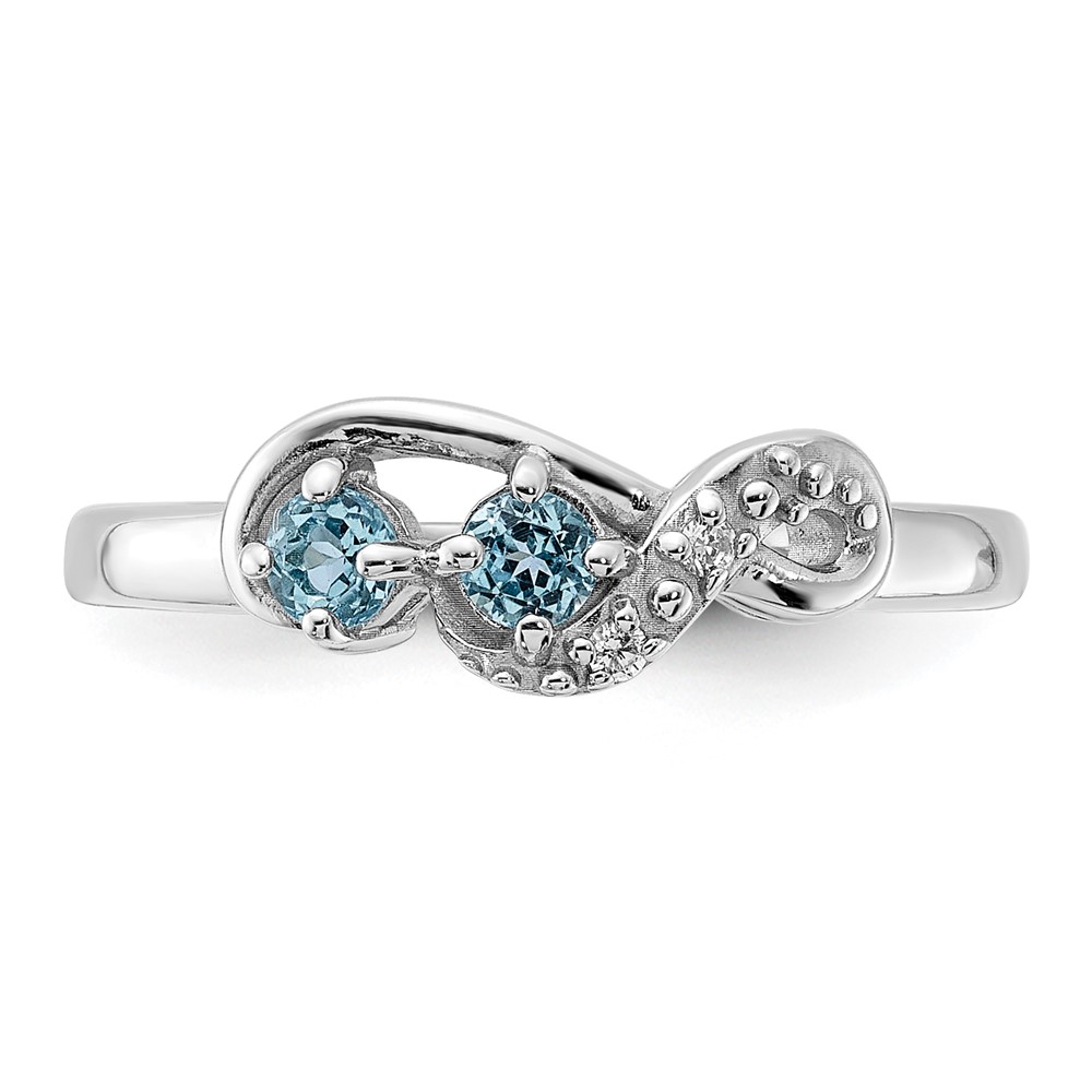 Sterling Silver Rhodium-plated Light Swiss Blue Topaz and CZ Swirl Ring (QR7438BT-8)