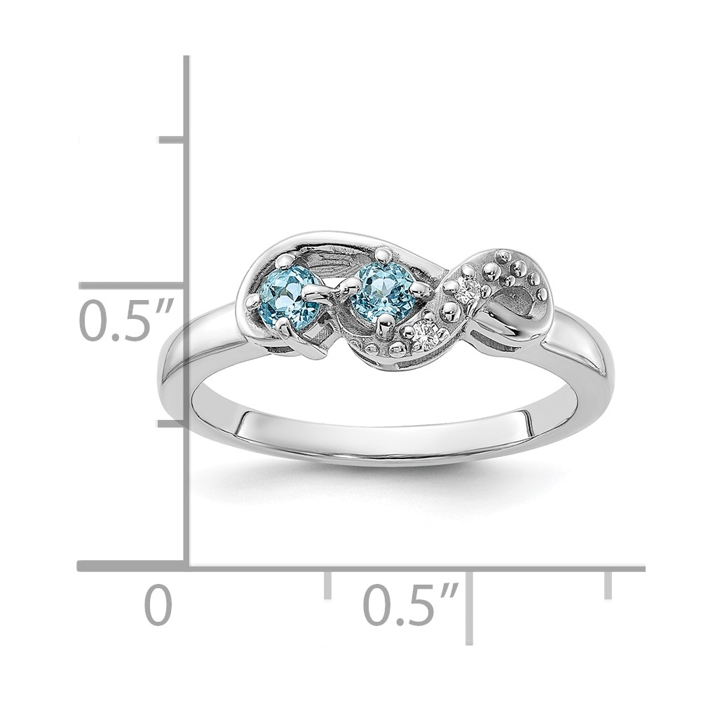 Sterling Silver Rhodium-plated Light Swiss Blue Topaz and CZ Swirl Ring (QR7438BT-8)