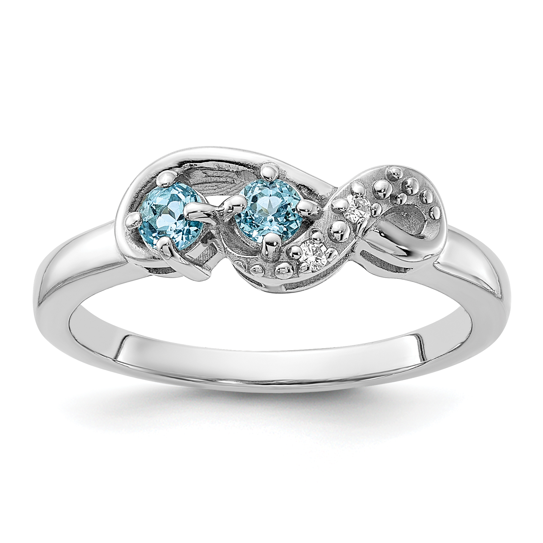 Sterling Silver Rhodium-plated Light Swiss Blue Topaz and CZ Swirl Ring (QR7438BT-8)