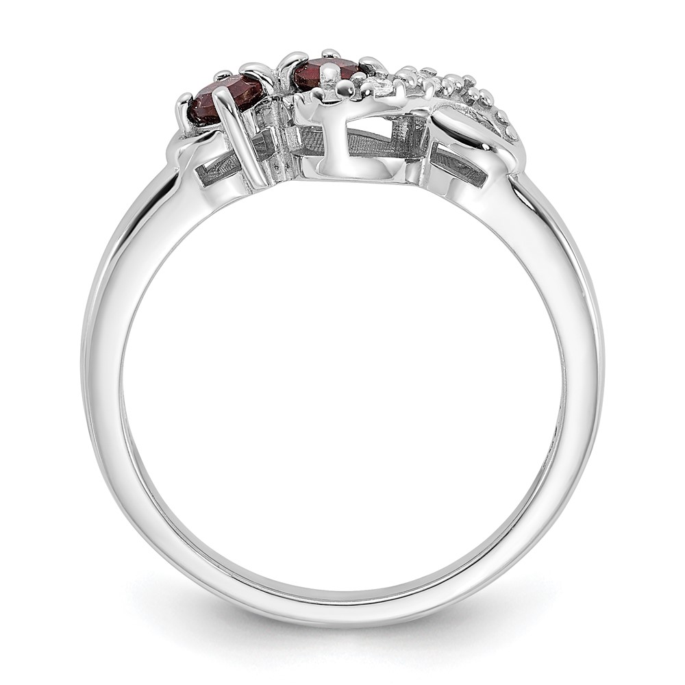 Sterling Silver Rhodium-plated Garnet and CZ Swirl Ring (QR7438GA-6)