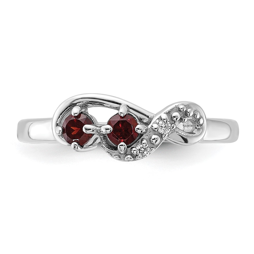 Sterling Silver Rhodium-plated Garnet and CZ Swirl Ring (QR7438GA-6)