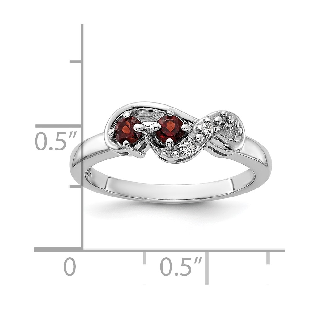 Sterling Silver Rhodium-plated Garnet and CZ Swirl Ring (QR7438GA-6)