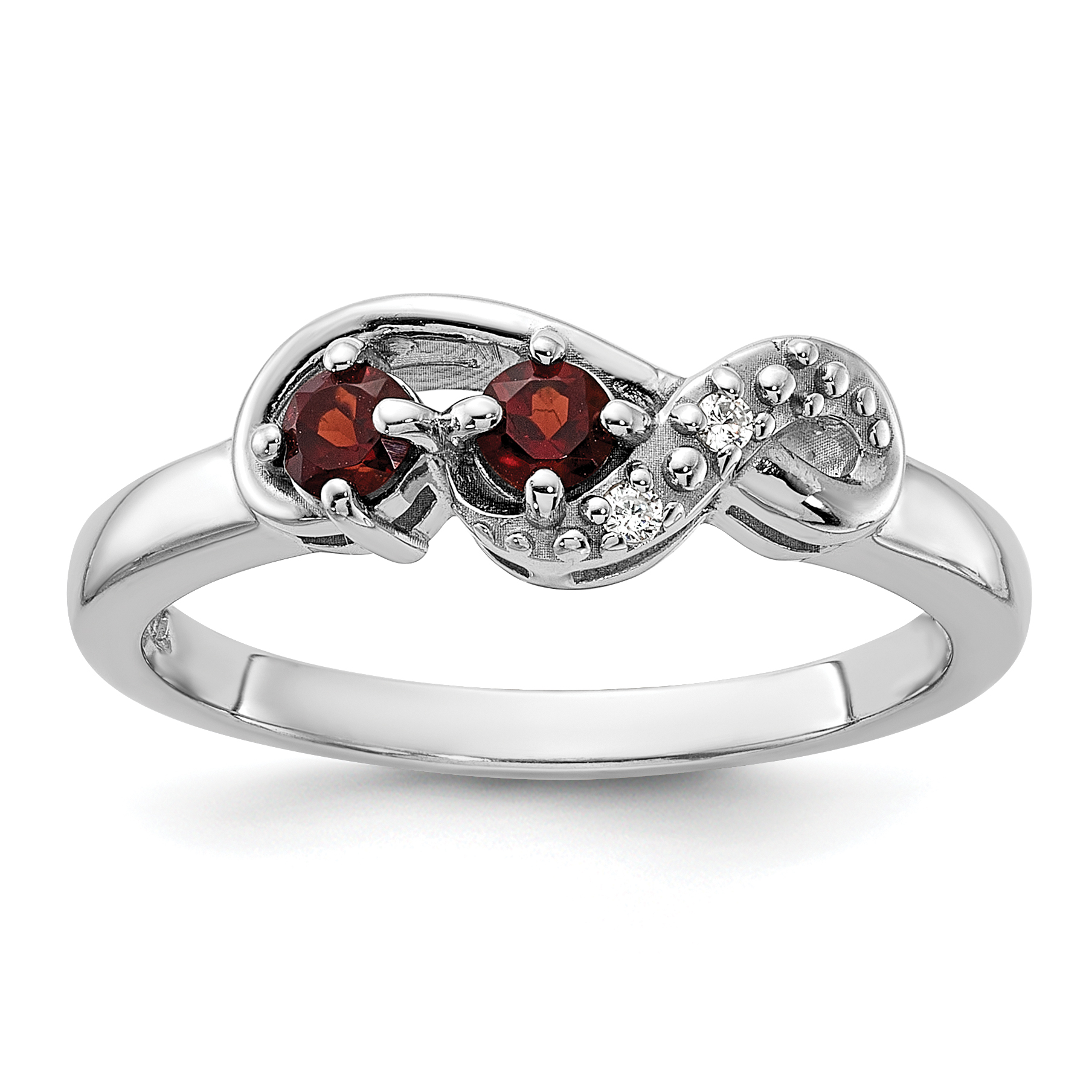 Sterling Silver Rhodium-plated Garnet and CZ Swirl Ring (QR7438GA-6)