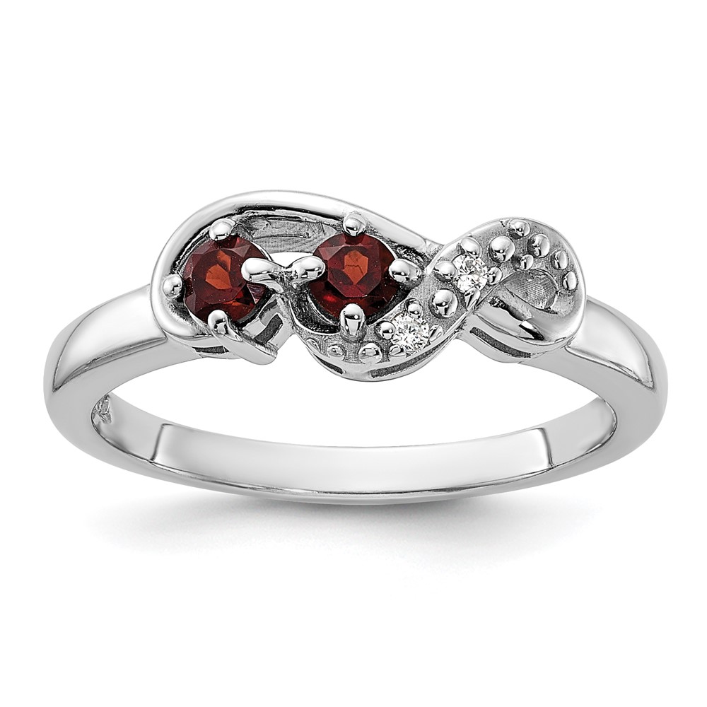 Sterling Silver Rhodium-plated Garnet and CZ Swirl Ring (QR7438GA-6)