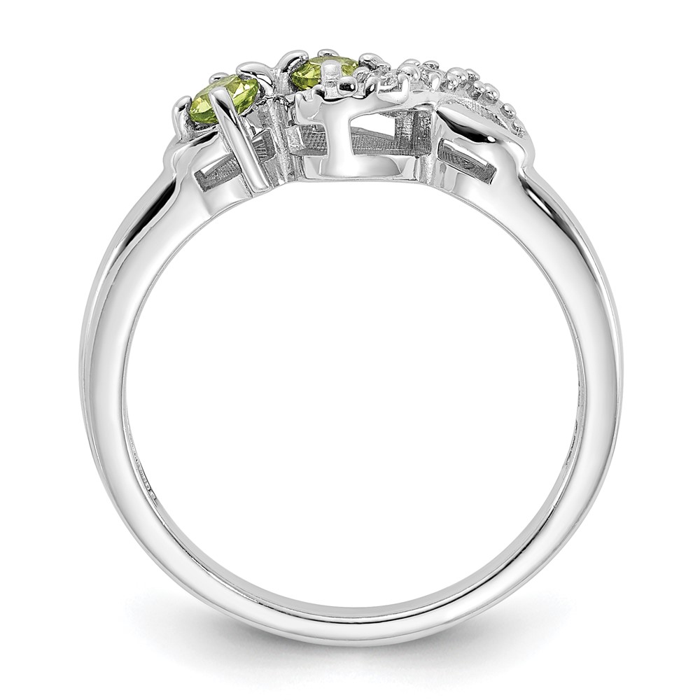Sterling Silver Rhodium-plated Peridot and CZ Swirl Ring (QR7438PE-6)