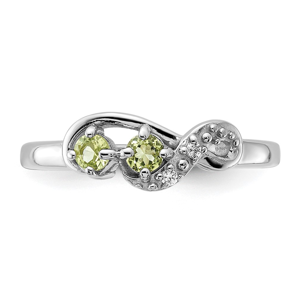Sterling Silver Rhodium-plated Peridot and CZ Swirl Ring (QR7438PE-6)
