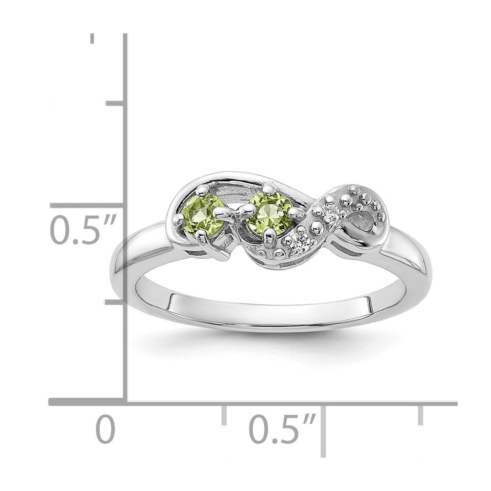 Sterling Silver Rhodium-plated Peridot and CZ Swirl Ring (QR7438PE-6)