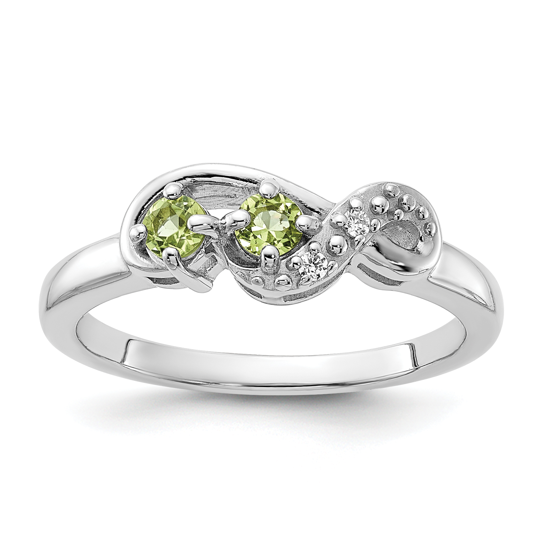 Sterling Silver Rhodium-plated Peridot and CZ Swirl Ring (QR7438PE-6)