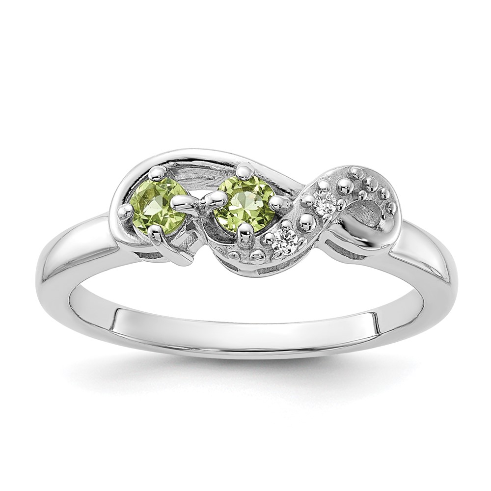 Sterling Silver Rhodium-plated Peridot and CZ Swirl Ring (QR7438PE-6)