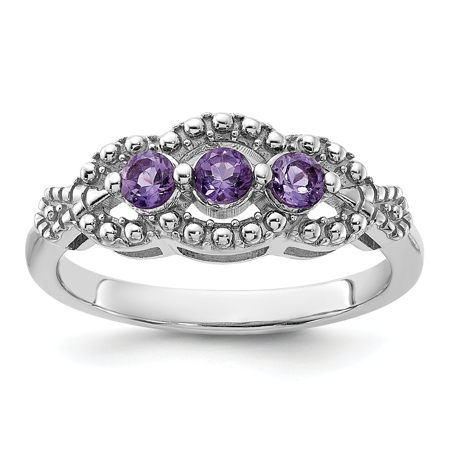 Sterling Silver Rhodium-plated Amethyst Ring (QR7440AM-6)