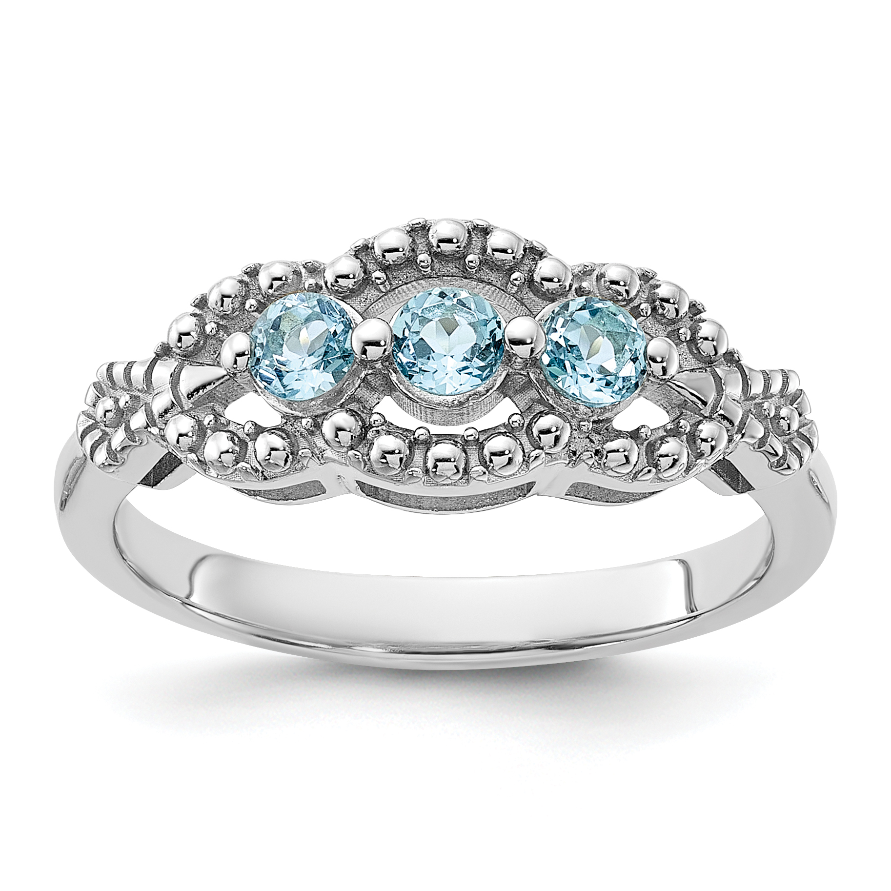 Sterling Silver Rhodium-plated Light Swiss Blue Topaz Ring (QR7440BT-6)