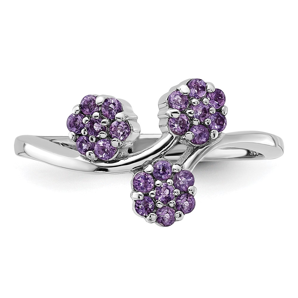 Sterling Silver Rhodium-plated Amethyst Flowers Ring (QR7441AM-7)