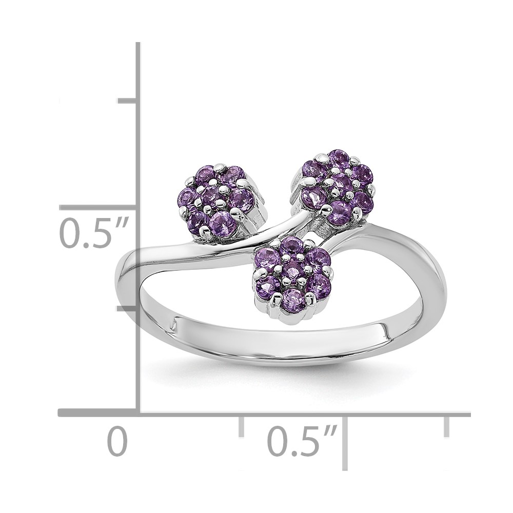 Sterling Silver Rhodium-plated Amethyst Flowers Ring (QR7441AM-7)