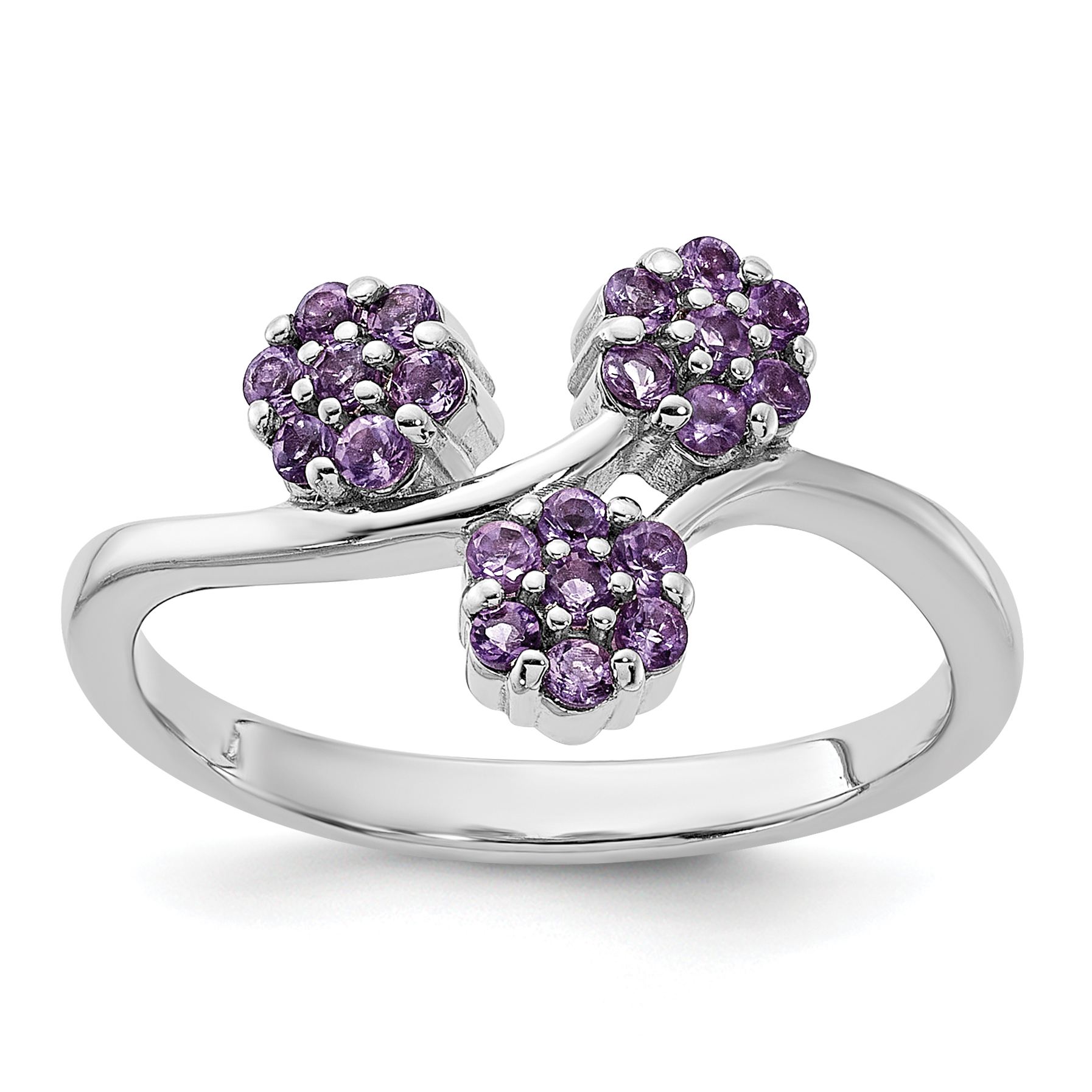 Sterling Silver Rhodium-plated Amethyst Flowers Ring (QR7441AM-7)