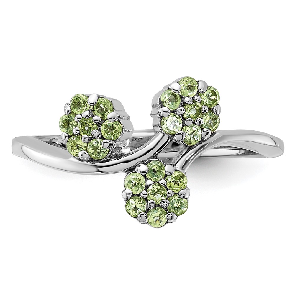 Sterling Silver Rhodium-plated Peridot Flowers Ring (QR7441PE-8)