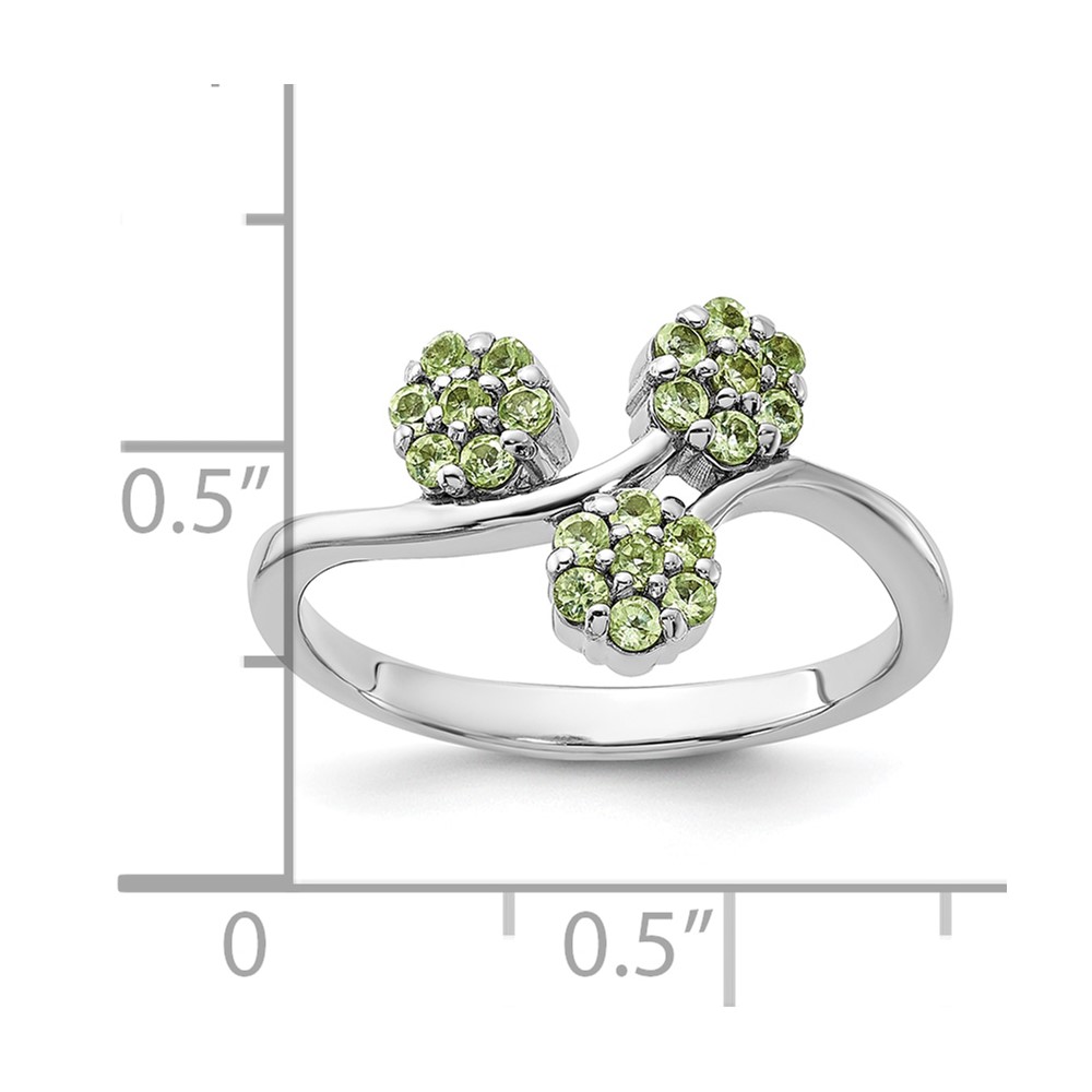 Sterling Silver Rhodium-plated Peridot Flowers Ring (QR7441PE-8)