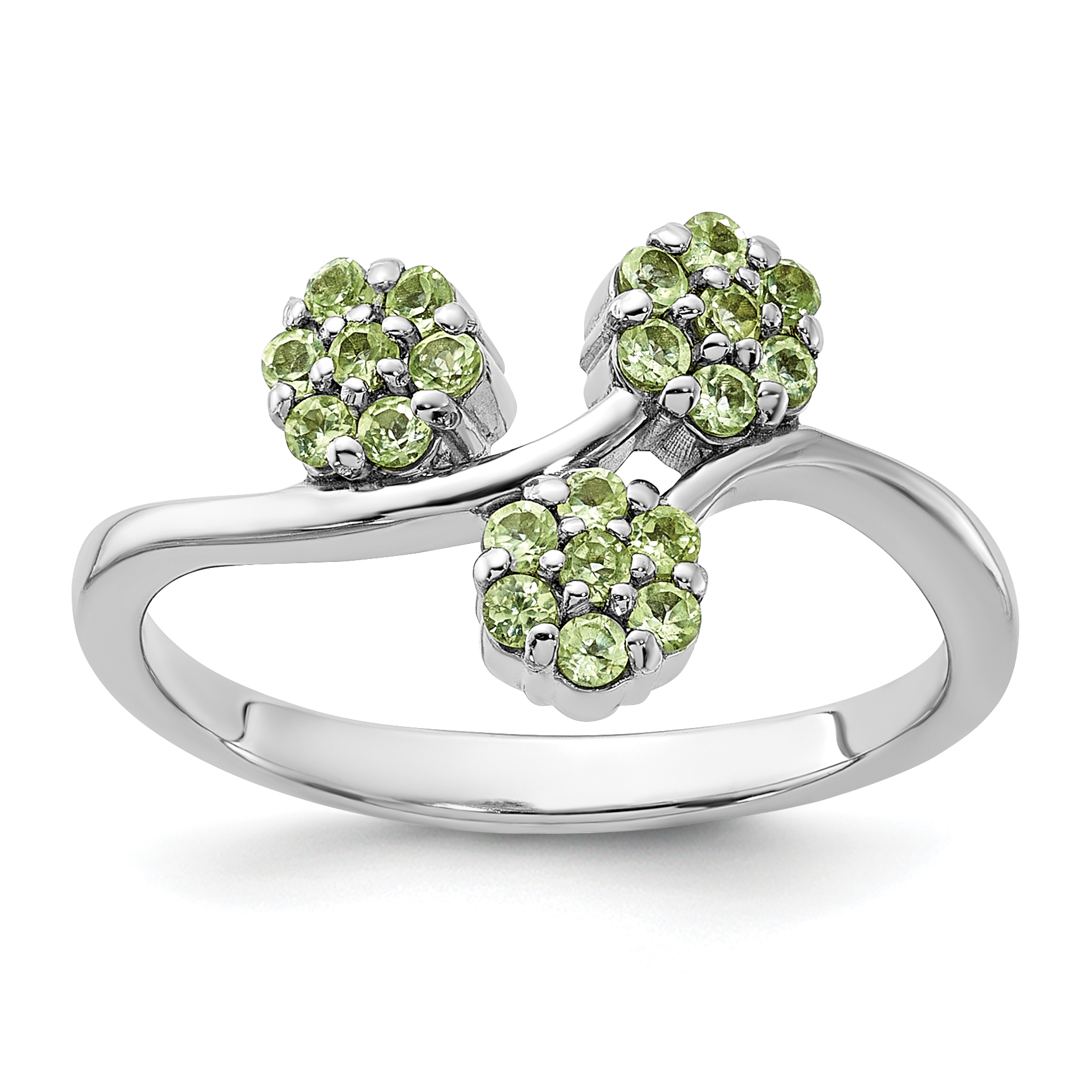 Sterling Silver Rhodium-plated Peridot Flowers Ring (QR7441PE-6)