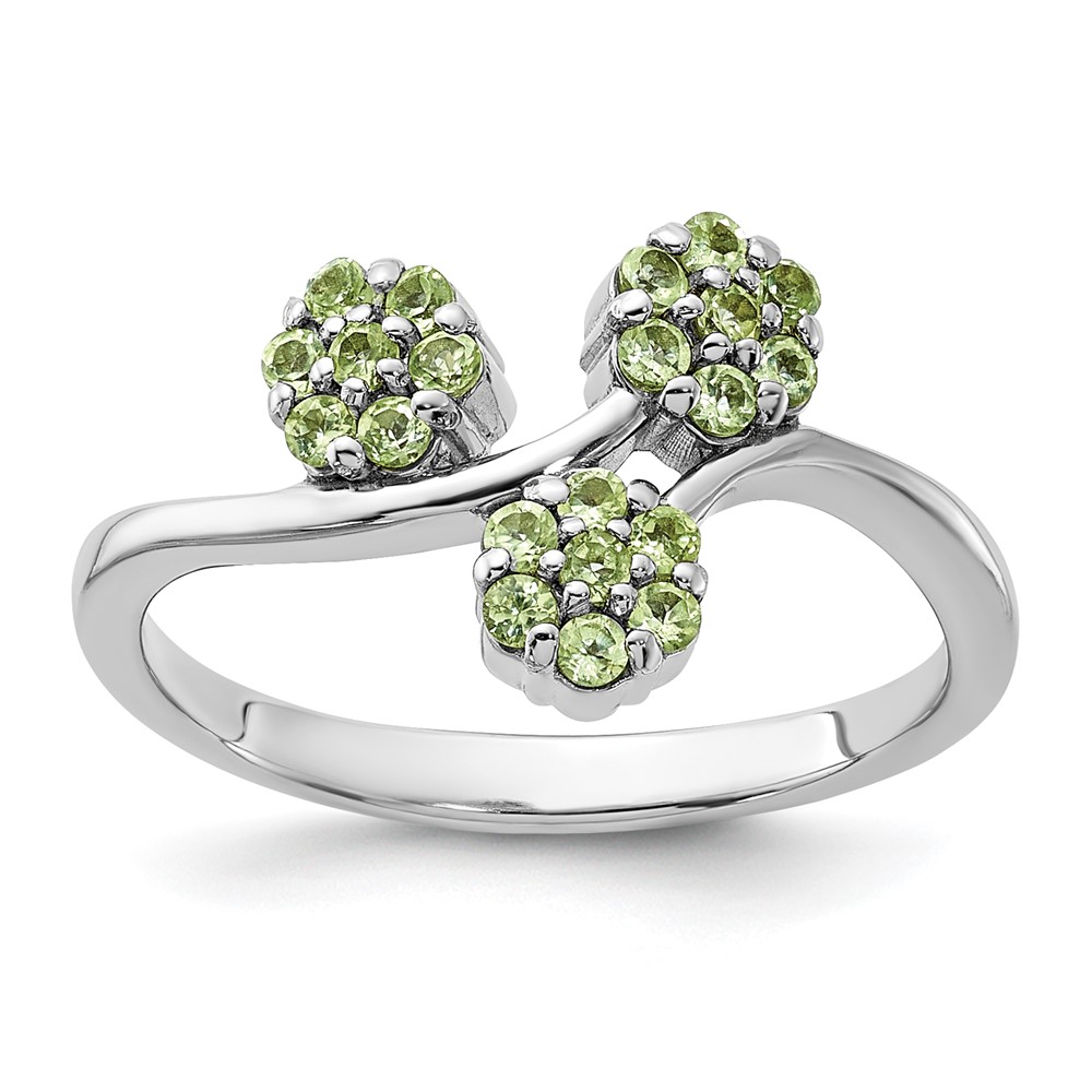 Sterling Silver Rhodium-plated Peridot Flowers Ring (QR7441PE-6)