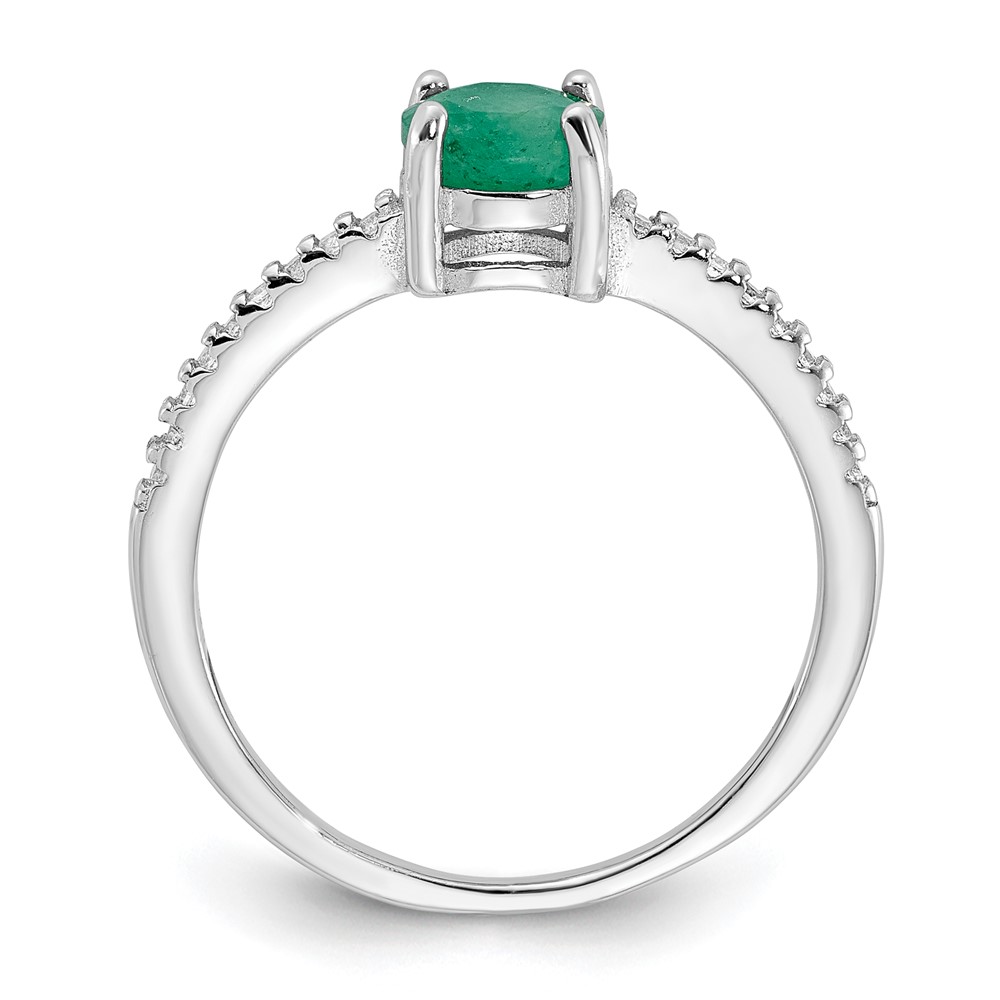 Sterling Silver Rh-plated-plated  1.0EM Emerald and .12WT White Topaz Ring (QR7443E-8)