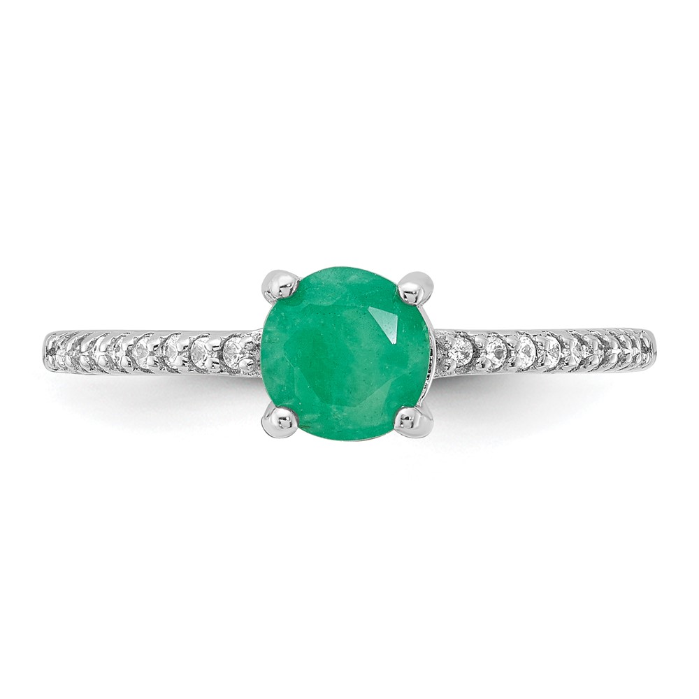 Sterling Silver Rh-plated-plated  1.0EM Emerald and .12WT White Topaz Ring (QR7443E-8)
