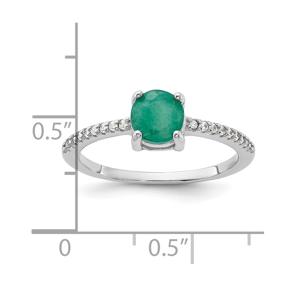 Sterling Silver Rh-plated-plated  1.0EM Emerald and .12WT White Topaz Ring (QR7443E-8)