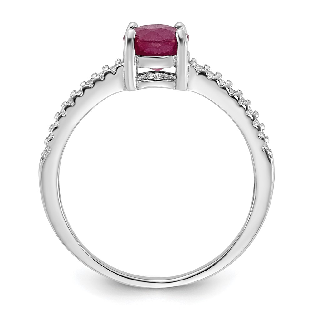 Sterling Silver Rh-plated-plated 1.43R Ruby and .12WT White Topaz Ring (QR7443R-7)