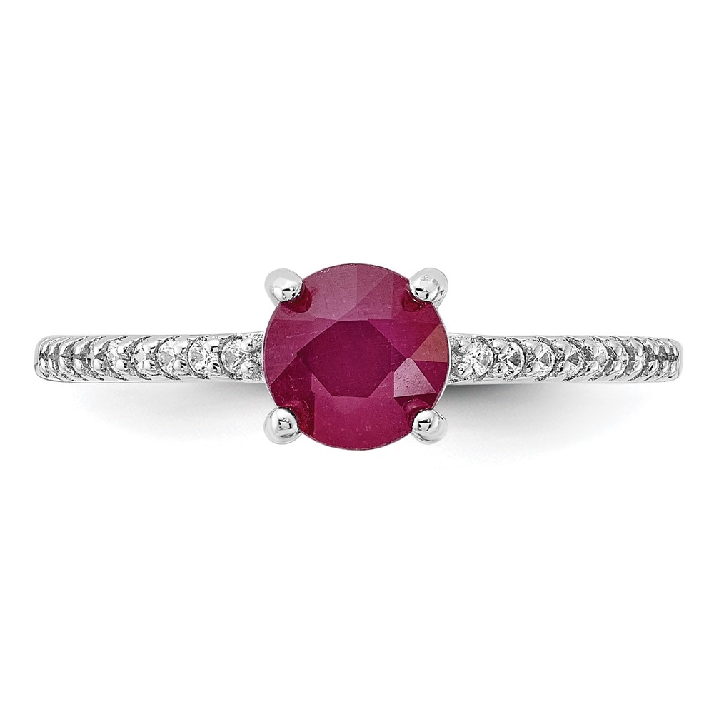 Sterling Silver Rh-plated-plated 1.43R Ruby and .12WT White Topaz Ring (QR7443R-7)