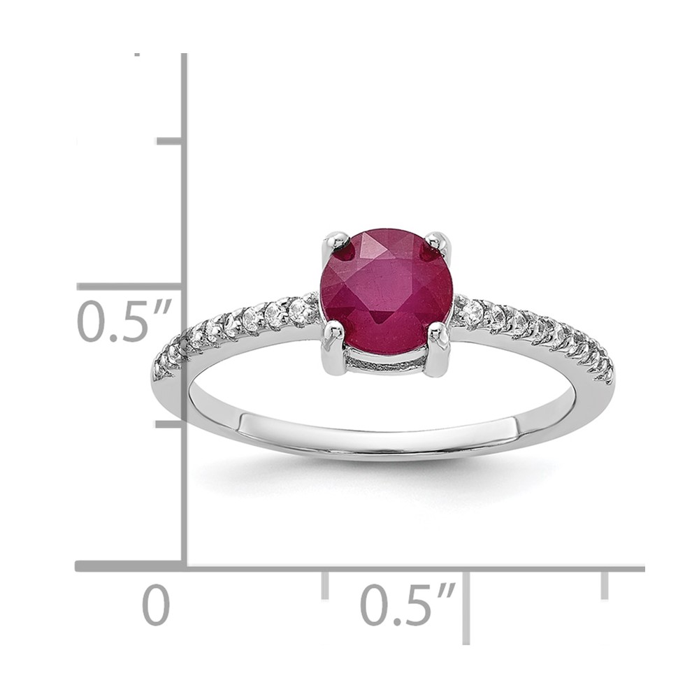 Sterling Silver Rh-plated-plated 1.43R Ruby and .12WT White Topaz Ring (QR7443R-7)