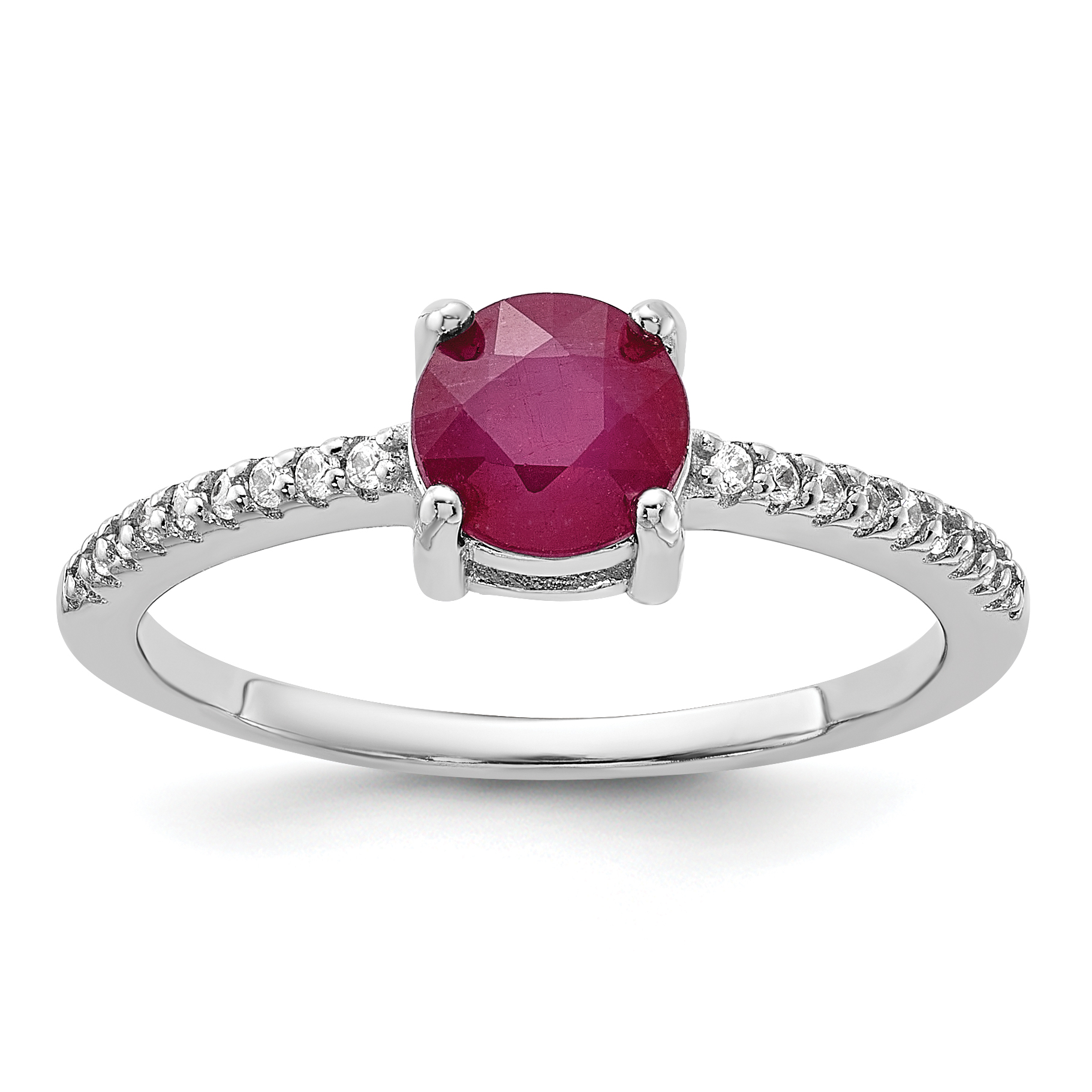 Sterling Silver Rh-plated-plated 1.43R Ruby and .12WT White Topaz Ring (QR7443R-6)