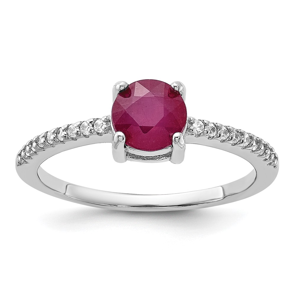 Sterling Silver Rh-plated-plated 1.43R Ruby and .12WT White Topaz Ring (QR7443R-6)