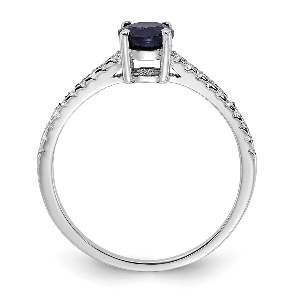 Sterling Silver Rh-plated-plated .81S Sapphire and .12WT White Topaz Ring (QR7443S-8)