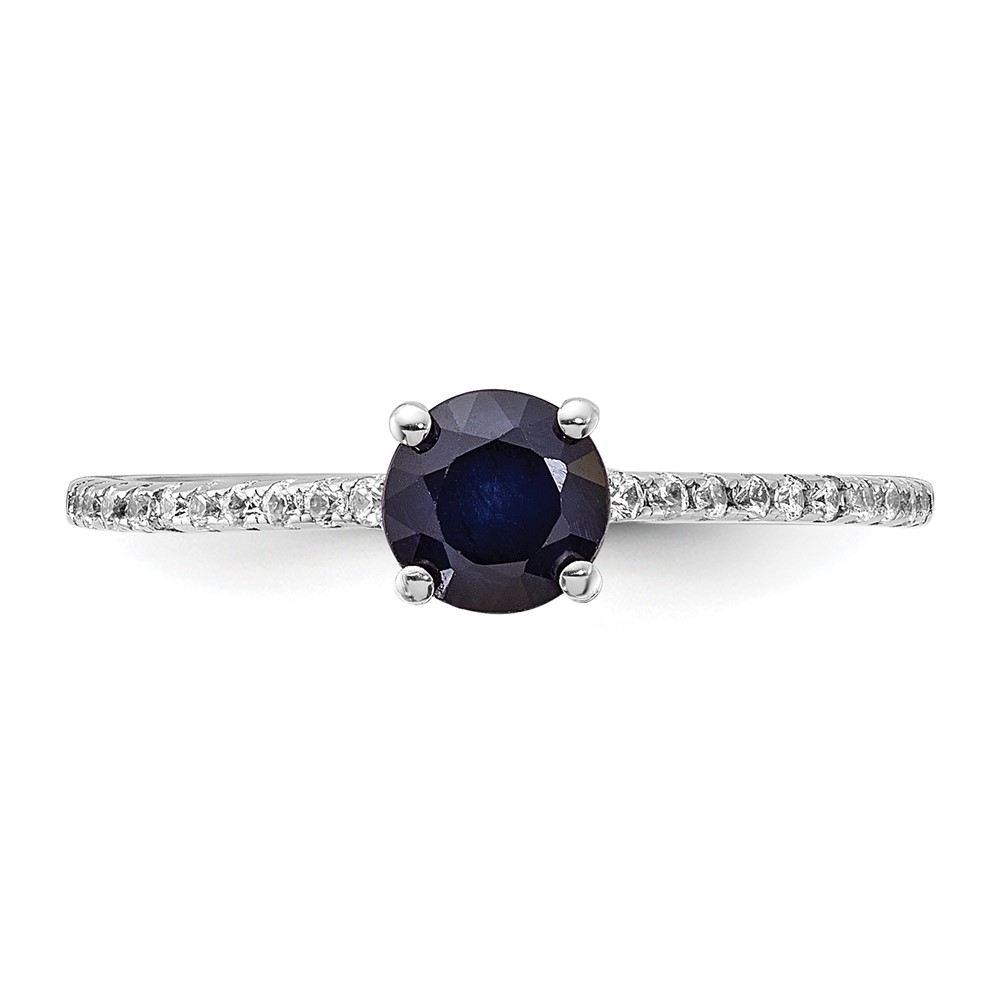 Sterling Silver Rh-plated-plated .81S Sapphire and .12WT White Topaz Ring (QR7443S-8)