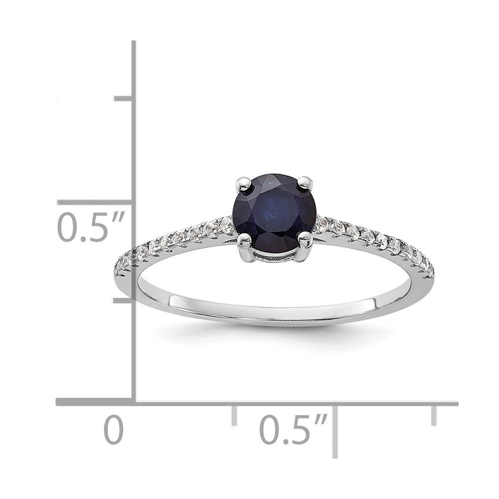 Sterling Silver Rh-plated-plated .81S Sapphire and .12WT White Topaz Ring (QR7443S-8)