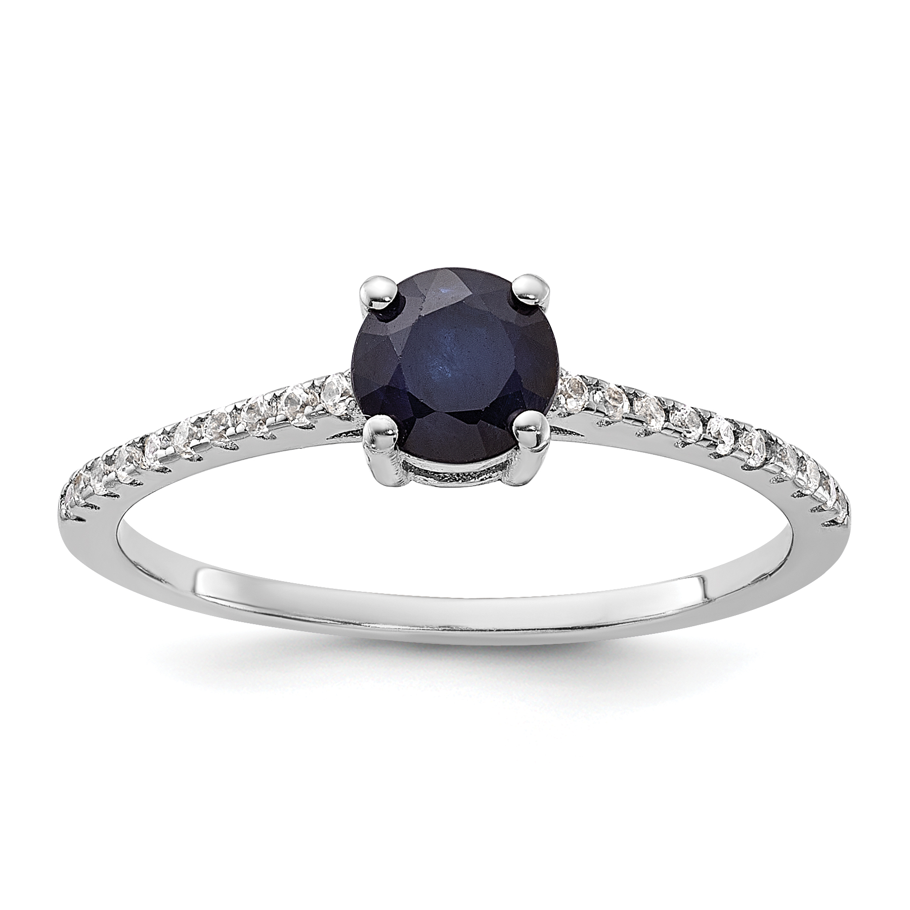 Sterling Silver Rh-plated-plated .81S Sapphire and .12WT White Topaz Ring (QR7443S-8)