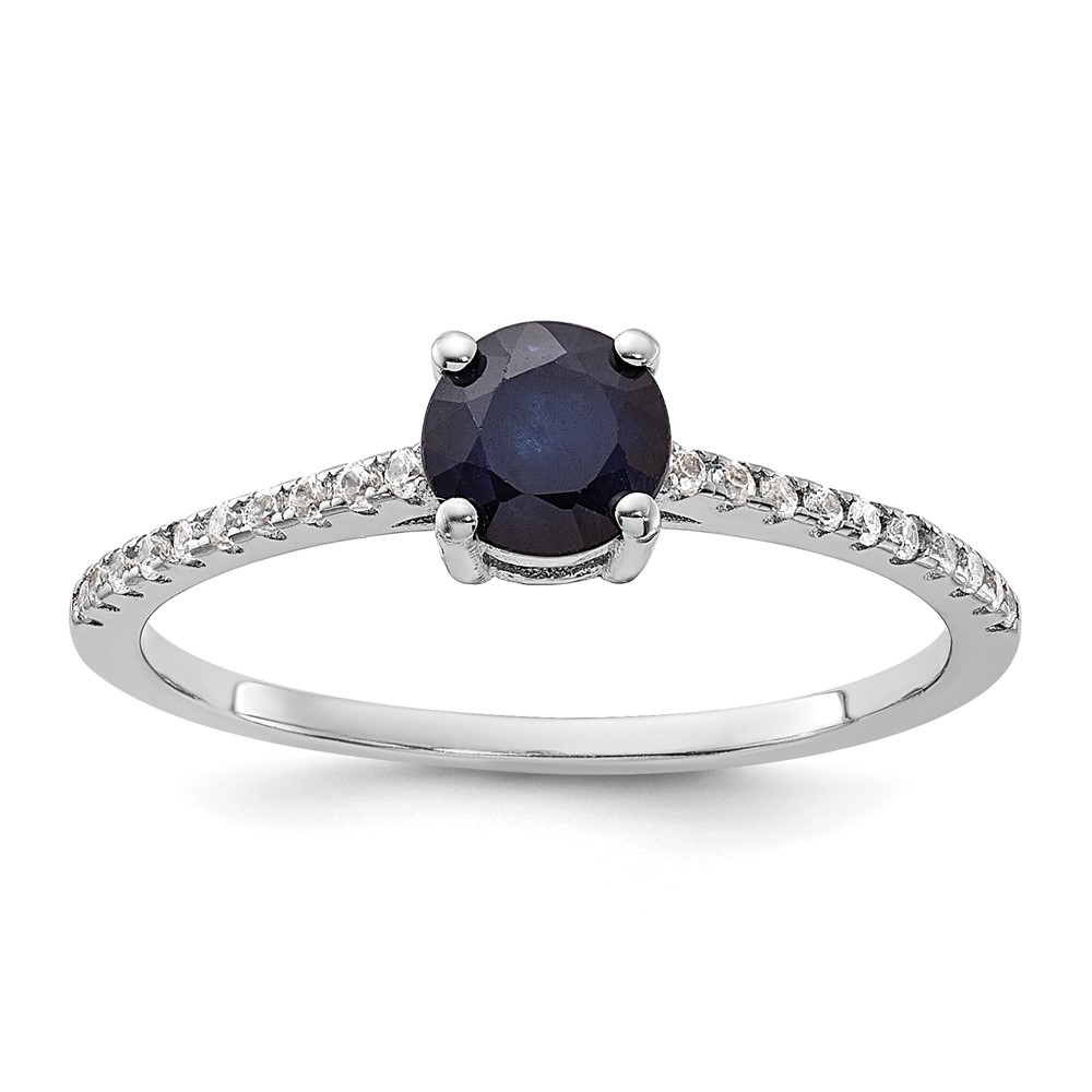 Sterling Silver Rh-plated-plated .81S Sapphire and .12WT White Topaz Ring (QR7443S-8)