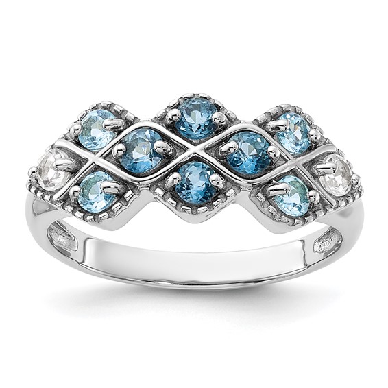 Sterling Silver Rhodium-plated Gemstone & White Topaz Rings