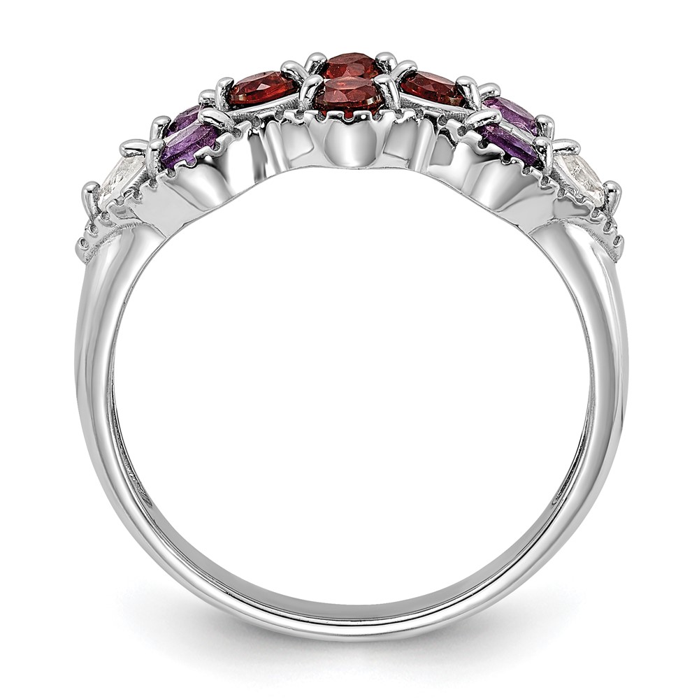 Sterling Silver Rhodium-plated Garnet Amethyst and White Topaz Ring (QR7447GA-6)
