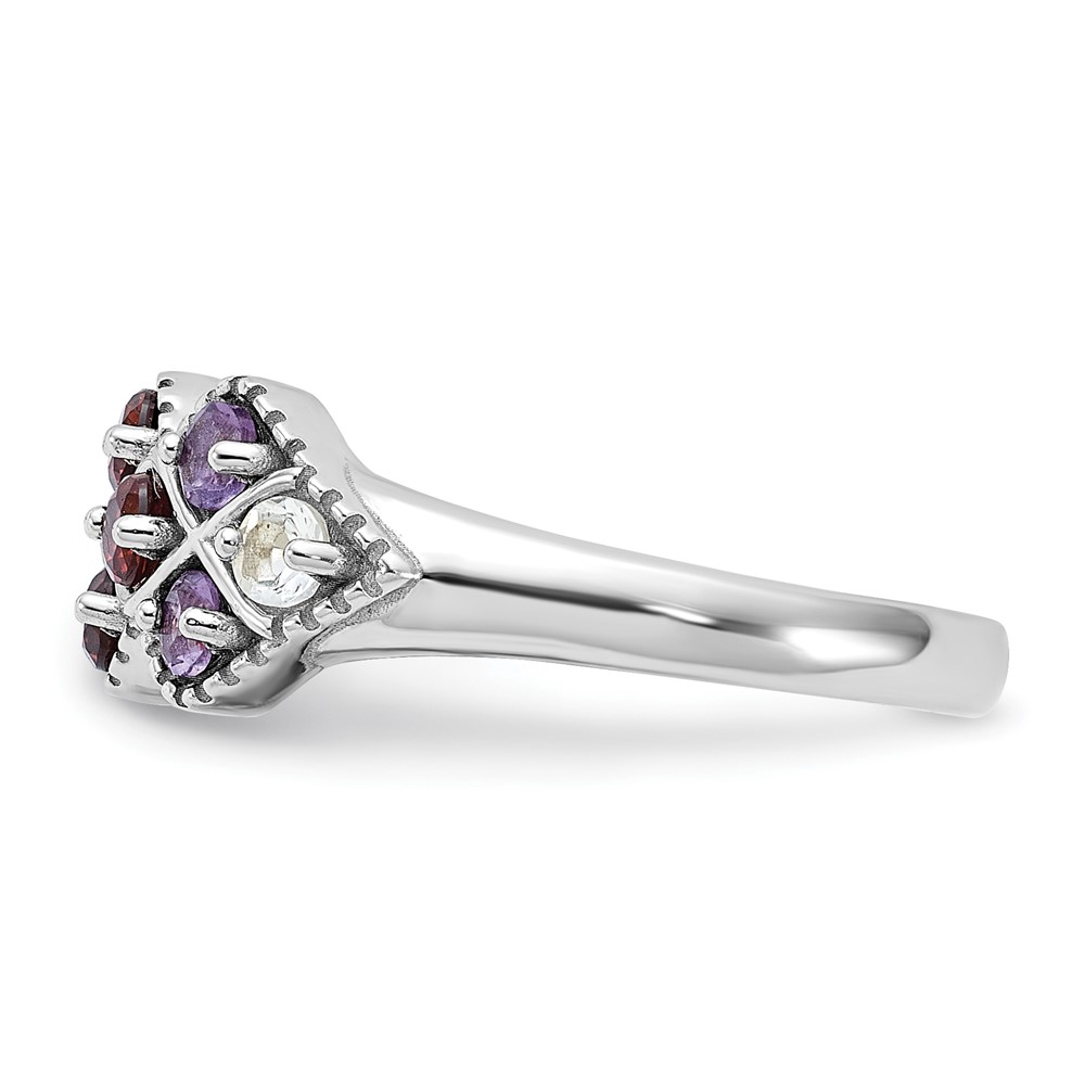 Sterling Silver Rhodium-plated Garnet Amethyst and White Topaz Ring (QR7447GA-6)