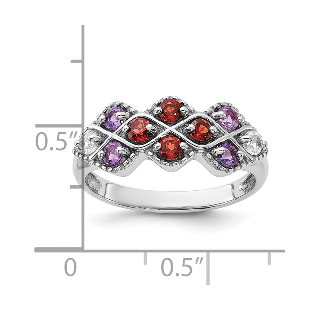 Sterling Silver Rhodium-plated Garnet Amethyst and White Topaz Ring (QR7447GA-6)